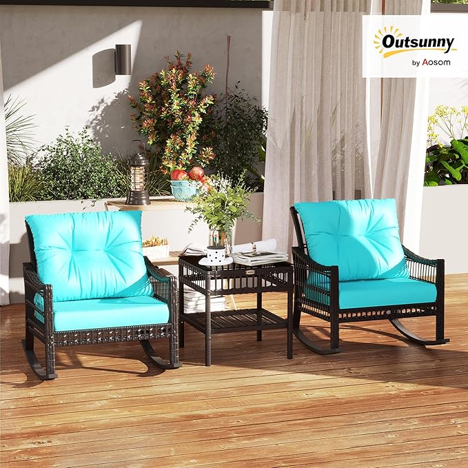 Outsunny Wicker Outdoor Rocking Chair Set, 3 Piece Patio Furniture Set - Image 2