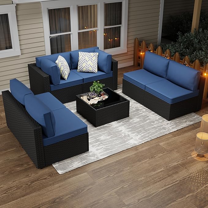 7-Piece Outdoor Patio Furniture Set, Modular PE Rattan Sectional Sofa - Image 7