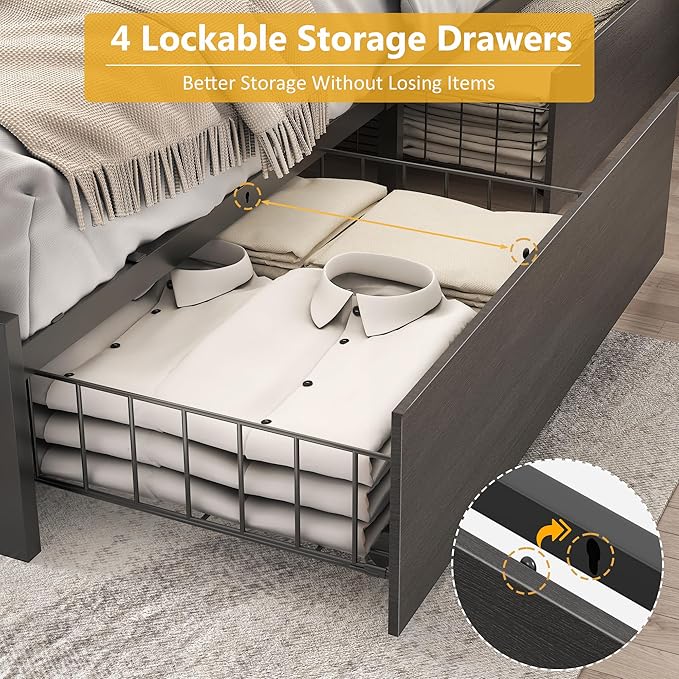 Lifezone Full Bed Frame with 2-Tier Storage Headboard, Metal Platform Bed Frame - Image 6