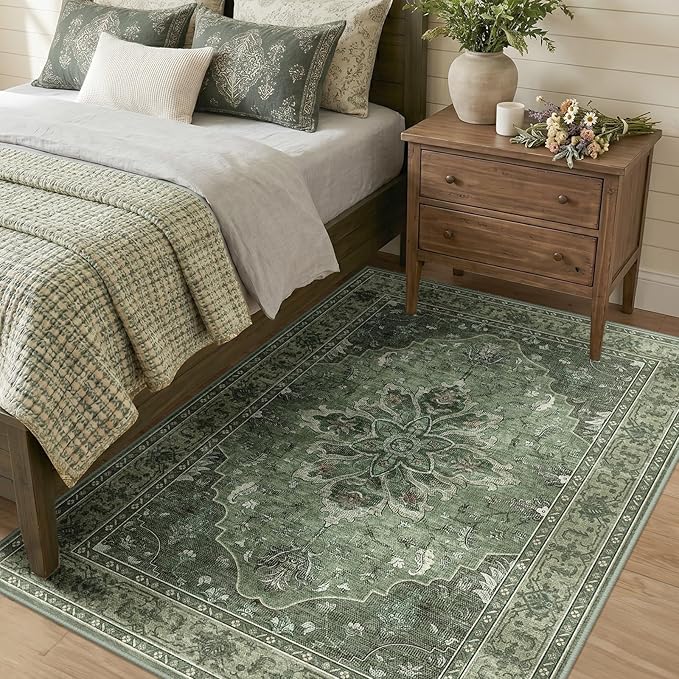 RELEANY Area Rugs 4'x5' Washable Non-Slip, Floral Vintage Distress Print - Image 2