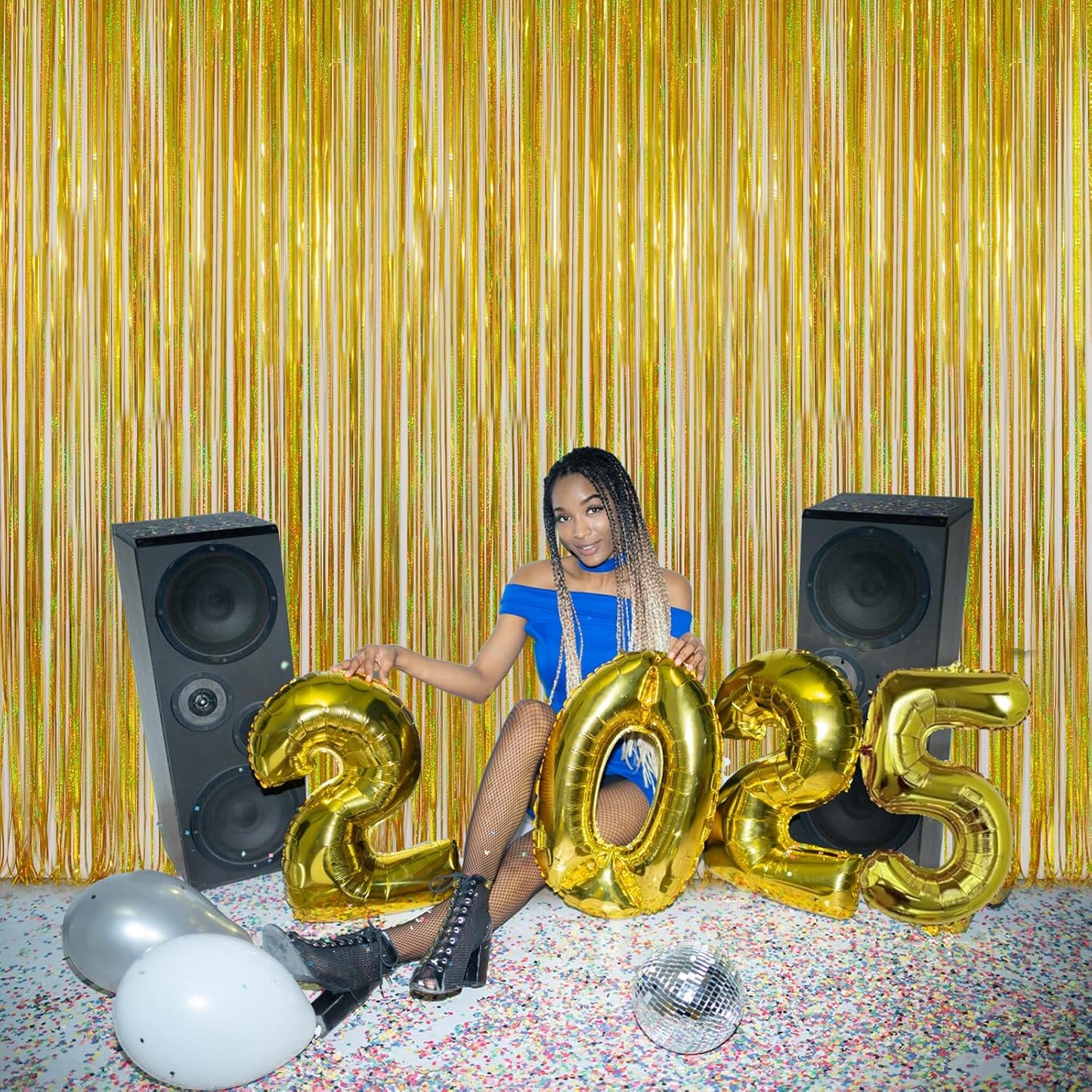 Foil Fringe Curtains Party Decorations - Melsan 3 Pack 3.2 x 8.2 ft Tinsel Curtain Party Photo Backdrop for Birthday Party Baby Shower or Graduation Decorations (Pure Gold)