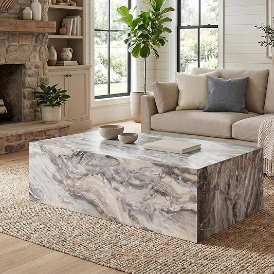 Coffee Table, Modern Faux Marble Living Room Table in Grey by BAOPIN