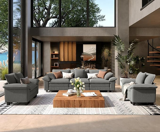 SUNSHINE VALLEY 3 Piece Living Room Sofa Furniture Set, Corduroy 2 Comfy Cloud by SUNSHINEVALLEY