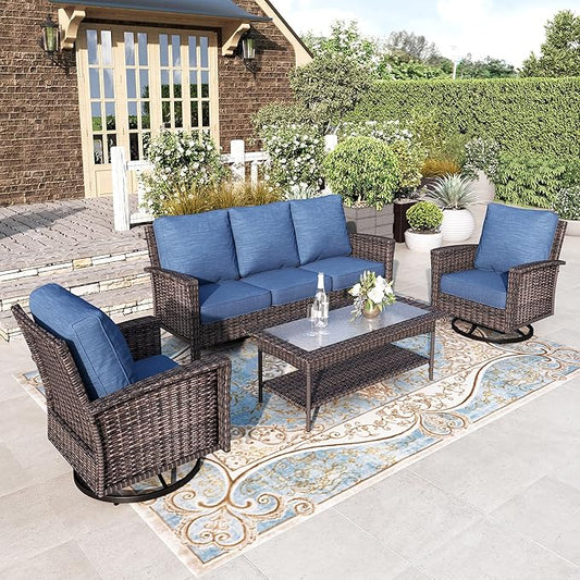 HERA'S HOUSE Patio Furniture Set, High Back Swivel Outdoor Chair by HERASHOUSE