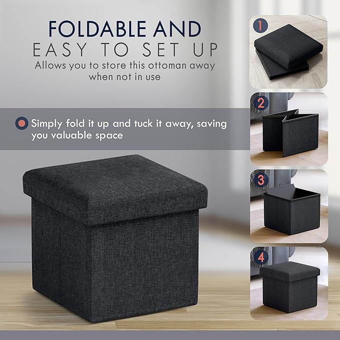 Ornavo Home Small Storage Ottoman Foldable Collapsible Cube Square Linen - Image 5