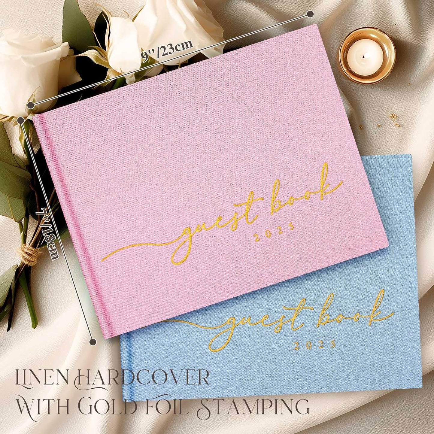 Lanpn Wedding Guest Book 2025 - Linen Hardcover Polaroid Guestbook Wedding Reception with 108 Blank Pages for Sign in and Photos - Guest Book for Wedding Bridal Shower Baby Shower Party (Pink)