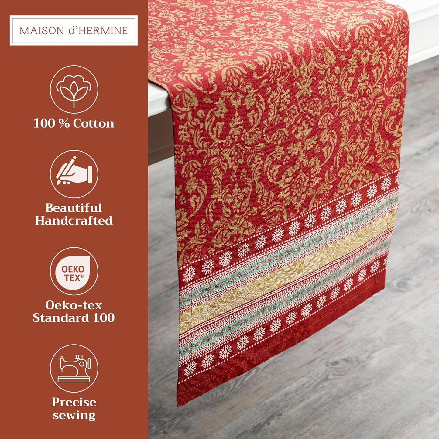 Maison d' Hermine Table Runner 100% Cotton Single Layer Table Runners 108 inches Long Decorative for Home Kitchen Dining Party Baby Shower Wedding Bridal Shower (Sofia, 14.50" x 108")