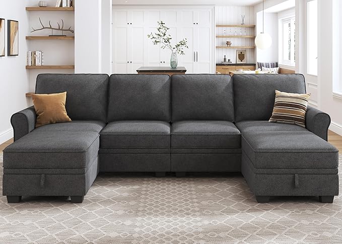 HONBAY Sectional Sofa with Storage Seat U Shaped Couch with Reversible Chaise by HONBAY