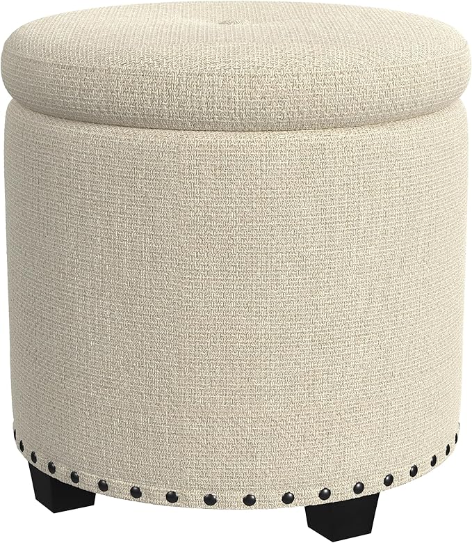 HomePop Home Decor | Upholstered Round Storage Ottoman - Image 9
