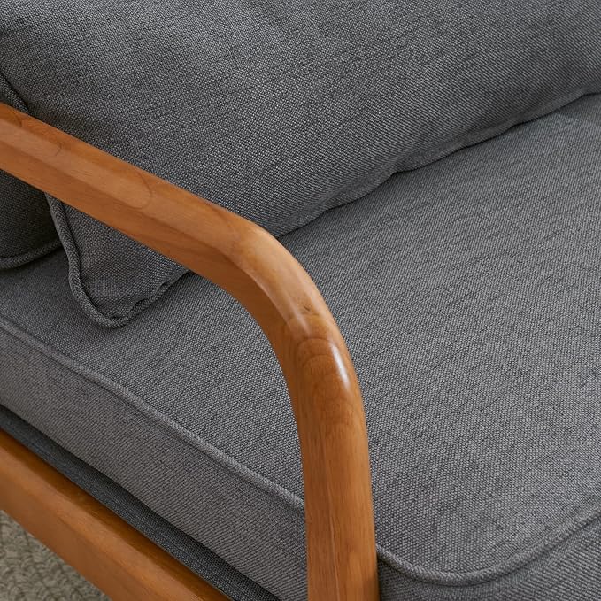 VINGLI Linen Dark Grey Comfy Accent Chair, Mid Century Modern Lounge Armchair - Image 7