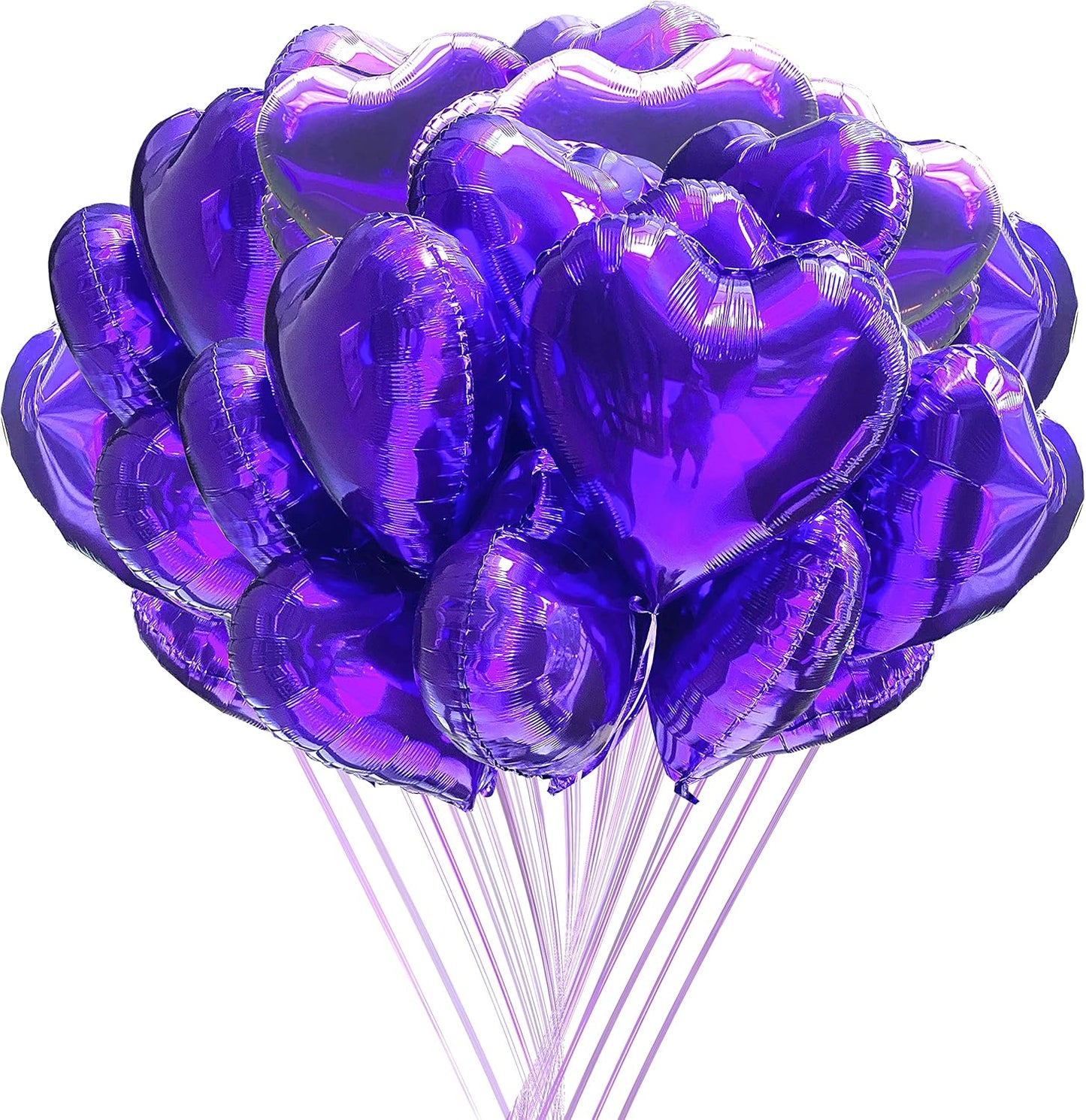 Jonhamwelbor 20Pcs 18 inch Purple Foil Mylar Heart Shape Balloons Decorations Valentines Birthday Wedding Baby Shower Party (Purple)