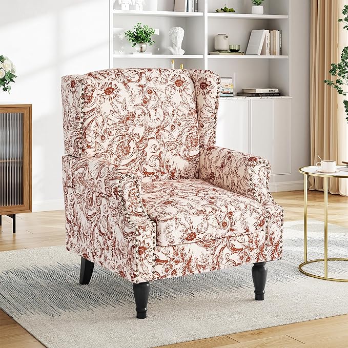 Pia Ricco Set of 2 Floral Accent Chairs, High Back Upholstered Armchairs - Image 5