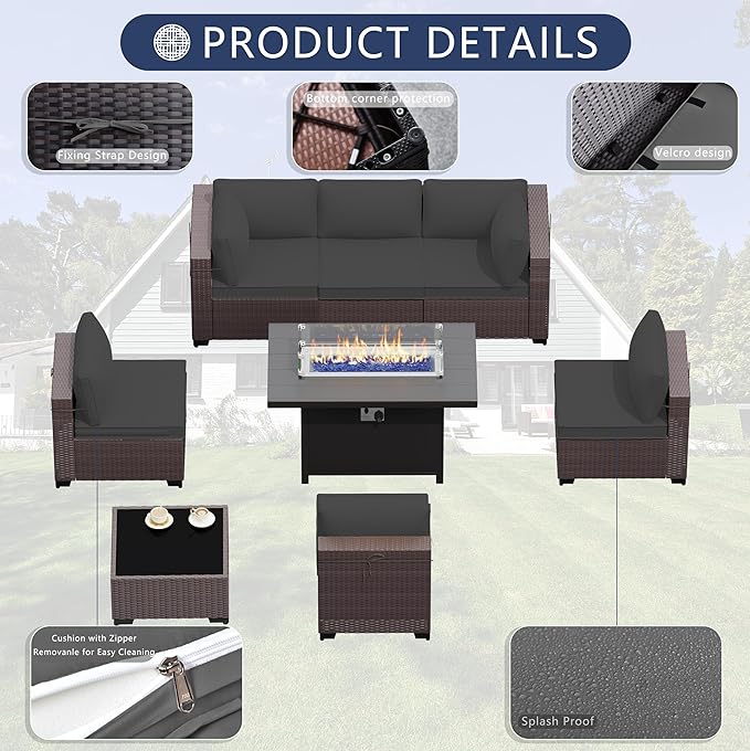 Outdoor Terrace Furniture Set, 8 Piece Outdoor Furniture Set, - Image 5