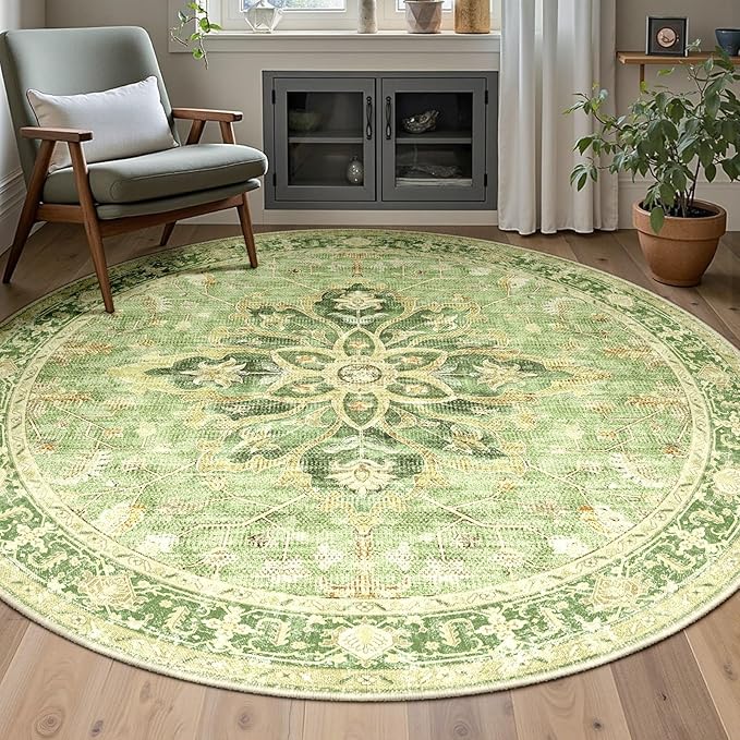 RELEANY Area Rugs Round 5ft Washable Non-Slip, Floral Vintage Distress Print - Image 2