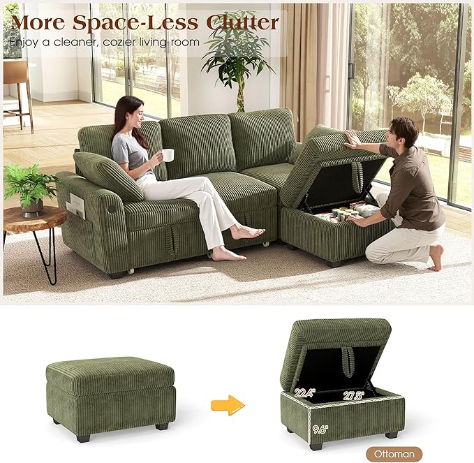 Ihanherry 81-inch Corduroy Modular Sectional Sofa Bed - Image 5