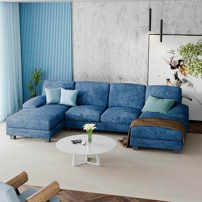 Furniwell Convertible Sectional Sofa Couch, 4 Seat Sofa Set by WellFurnitureHomeLifeWell