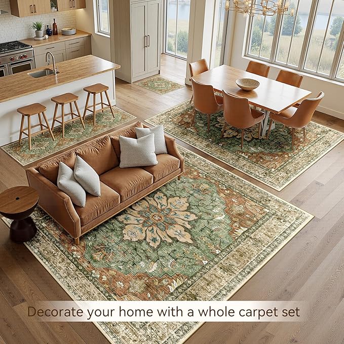 RELEANY Area Rugs 9'x12' Washable Non-Slip, Floral Vintage Distress Print - Image 4