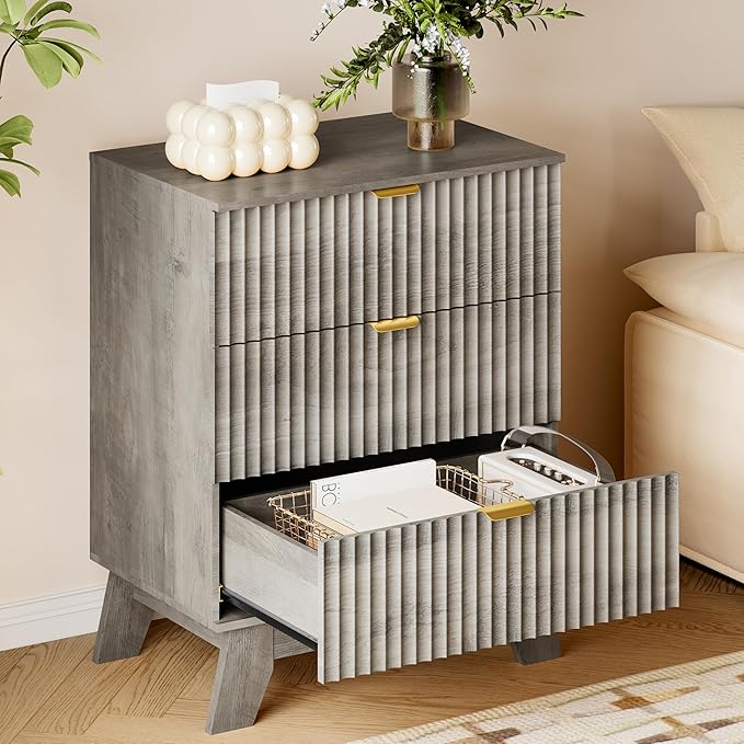 BORNOON Fluted 3 Drawer Dresser, 30.3" Tall Compact Modern Boho Chest of Drawers - Image 4