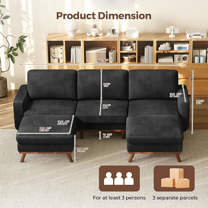 Vesgantti 97" Modular Sectional Sofa Black, U-Shaped Couch - Image 2