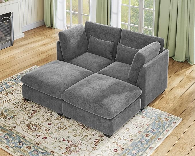 77" Oversized Chenille Couch Modular Sectional Sofa, Washable Cloud Couch - Image 4