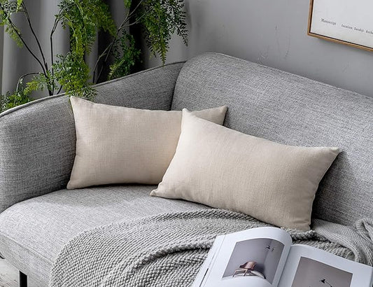 Stellhome Rectangle Burlap Throw Pillow Covers Solid Farmhouse Linen Pillowcase by Stellhome