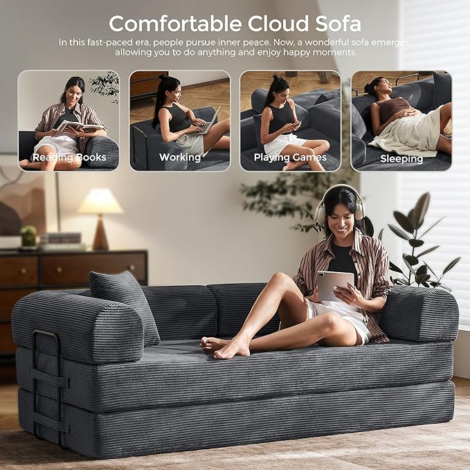 79" Convertible Sofa Bed with Fixed-Shape Frame & Removable Armrests, Modular - Image 9