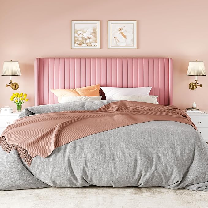 Allewie King Size Velvet Bed Frame/Vertical Channel Tufted Wingback - Image 3