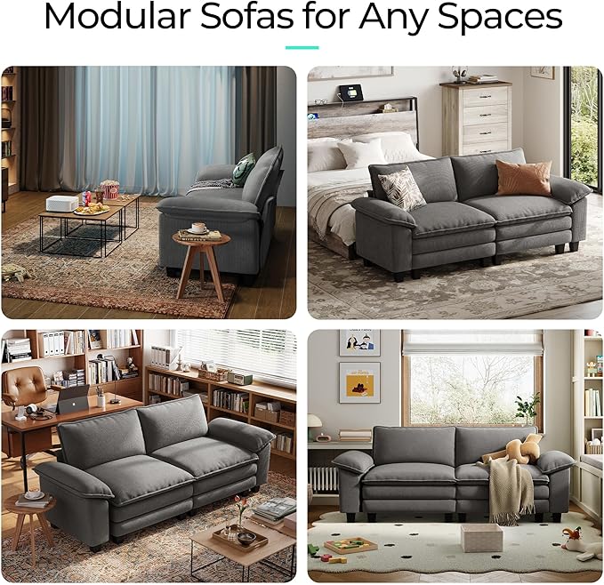 LINSY HOME 90" Modular Cloud Love Seat Sofa, Corduroy Soft Sectional Couch - Image 7