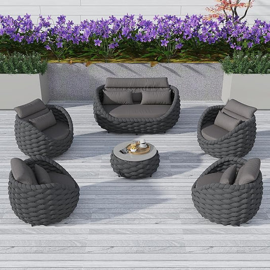 TWT 6-Piece Aluminum Patio Furniture Set, Olefin Rope Modern Outdoor by TWT