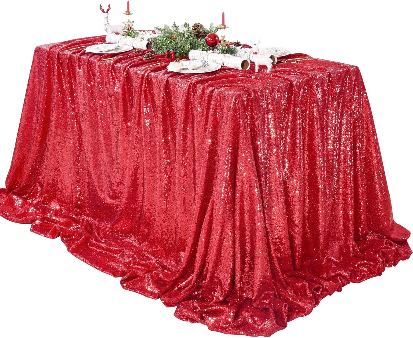QueenDream Sequin Tablecloth 60x102 Inch Red Tablecloth Glitter Table Cloth for Bridal Shower Birthday Engagement Wedding Party Decorations
