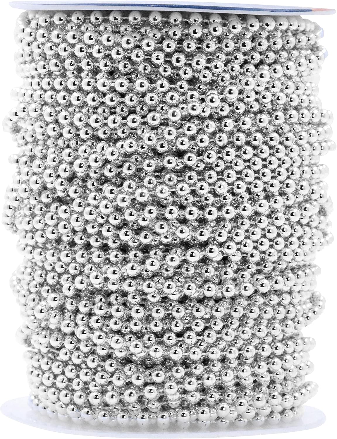 Mandala Crafts 4mm Faux Metallic Silver Pearl Beads Roll - 44 Yards Strand of Fake Pearls Chain Garlands Spool String for Christmas Tree, Wedding, Party, Vases, DIY Decoration