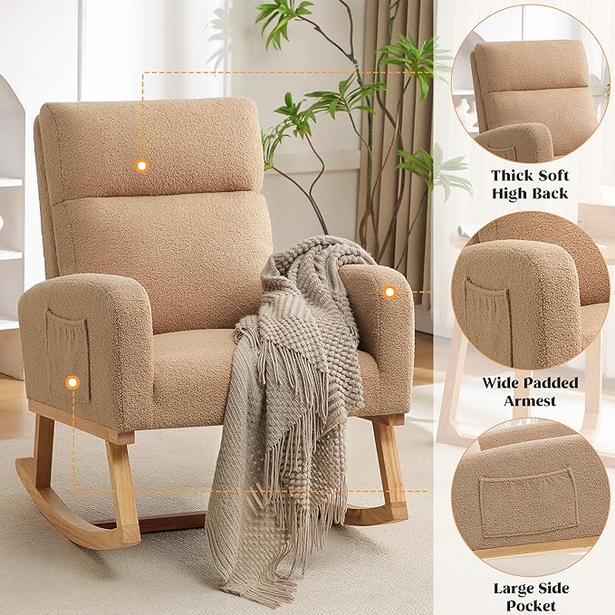 HCHAIRH Rocking Chair Nursery, Sherpa Nursing Rocking Chairs, Upholstered - Image 5