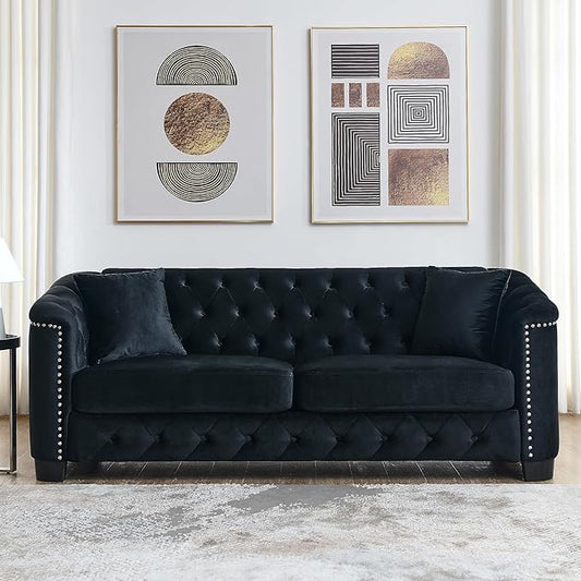 77" Modern Velvet Chesterfield Sofa by Unknown