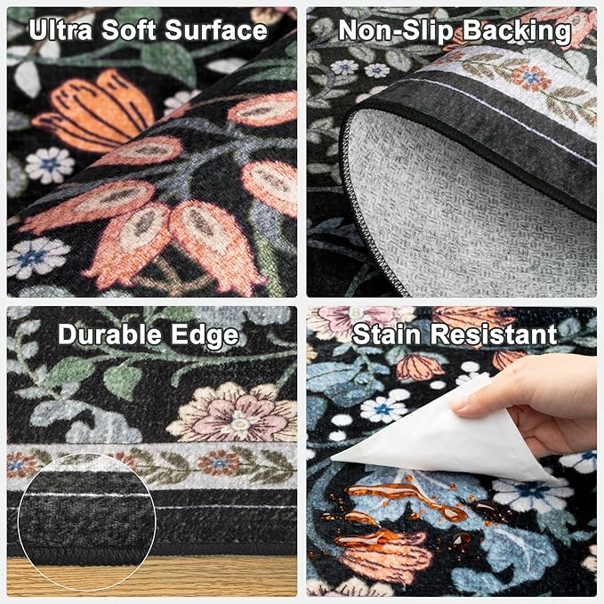 Area Rug Living Room Rugs: Floral 4x6 Washable Rug Vintage Soft Boho Non-Slip - Image 7