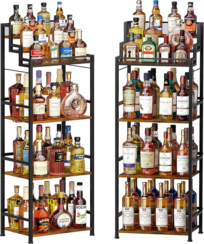 6-Tier Liquor Cabinet for Home Bar, Freestanding Stepped Wine Rack by Unknown