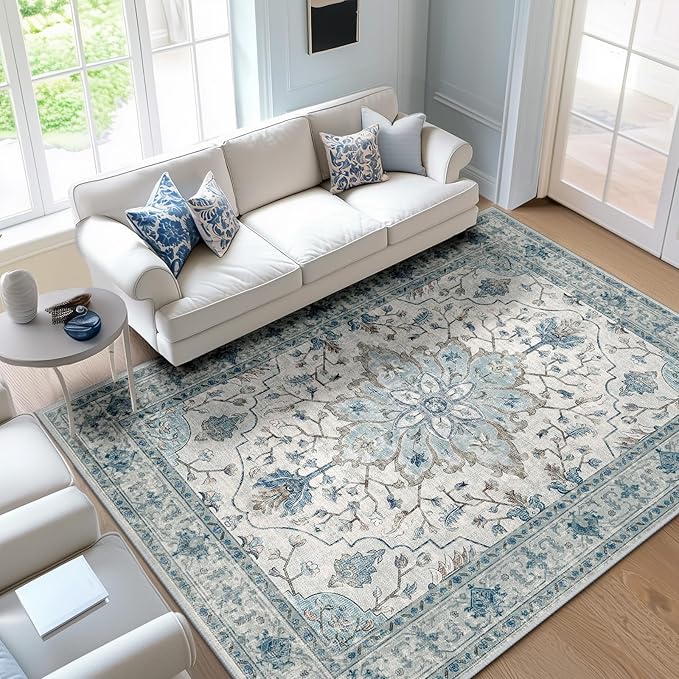 RELEANY Area Rugs 5'x7' Washable Non-Slip, Floral Vintage Distress Print - Image 7
