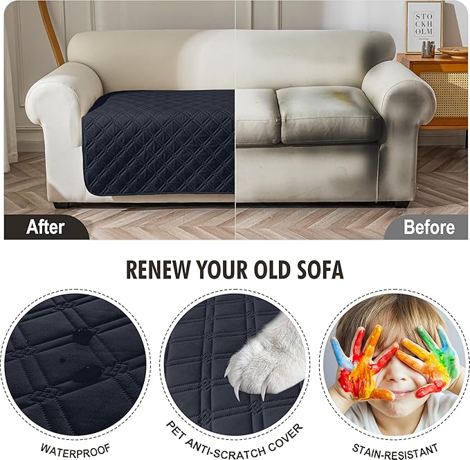 Genina Waterproof Couch Cover, Washable Anti-Slip 86.6 inch Sofa Covers - Image 4