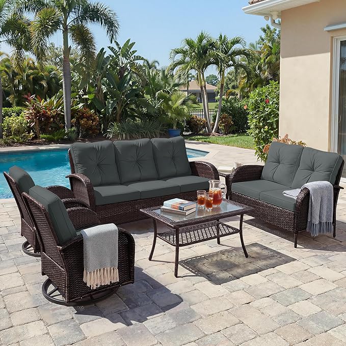 UPHA 6 Pieces Patio Furniture Sets, Wicker Outdoor Sofa Set by UPHA