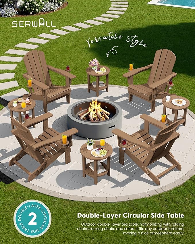 SERWALL Round Outdoor Side Table Set of 2, HDPE Small Adirondack Double End - Image 7