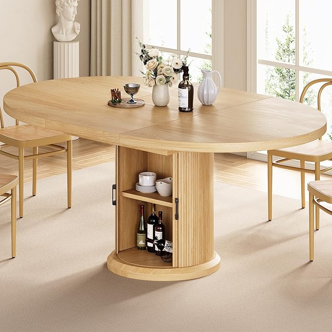 Jocoevol 47″–63″ Extendable Round Dining Table by JOCOEVOL