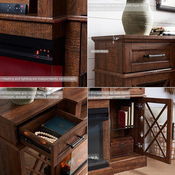 OKD 3-Sided Glass Farmhouse Fireplace TV Stand - Image 7