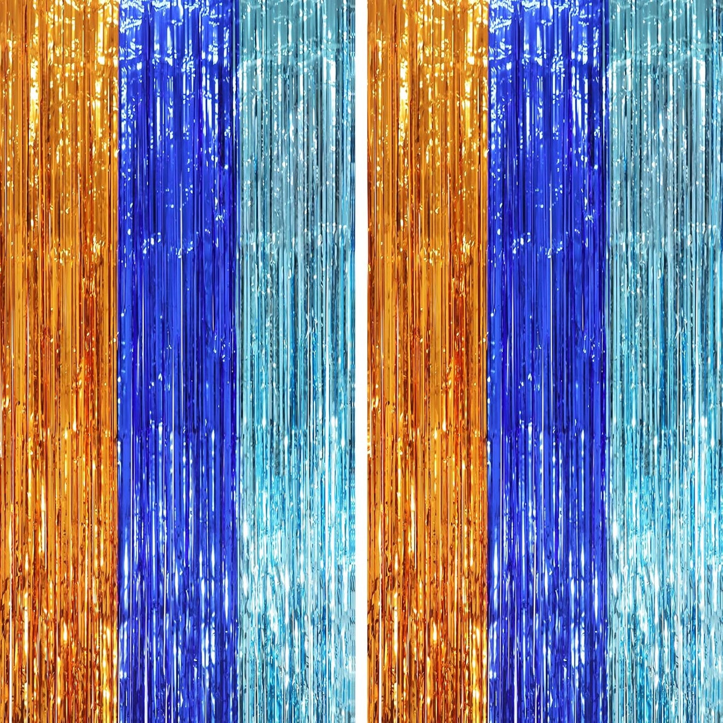 2 Pack Blue Orange Foil Fringe Backdrop Curtains, Tinsel Streamers Party Decorations, Fringe Backdrop, Door Shimmer for Birthday Party