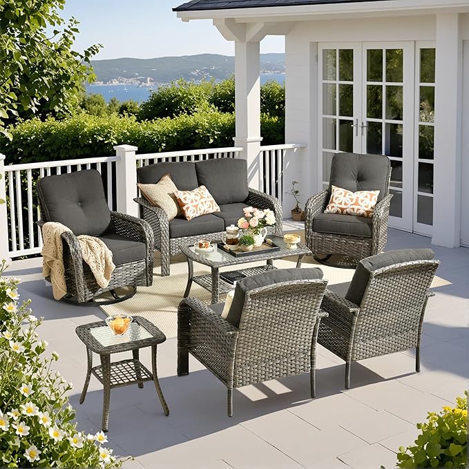 Weaxty 7 Pieces Patio Furniture Set, Wicker Outdoor Swivel Rocking Chairs by Eco-ChicLivingBeautifullyAffordable
