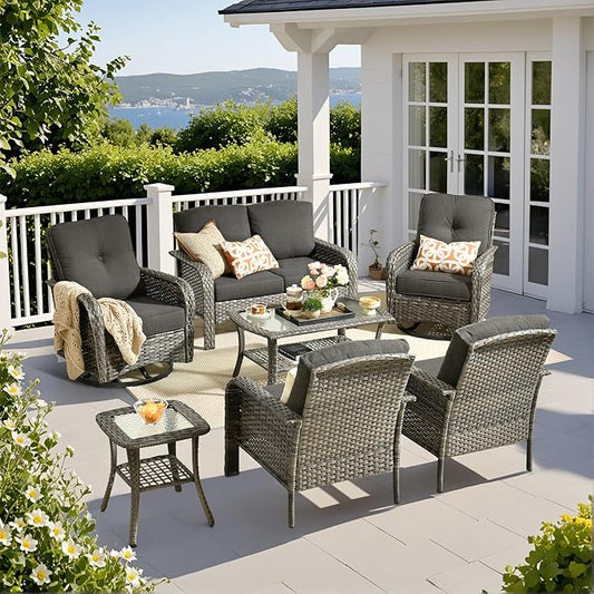 Weaxty 7 Pieces Patio Furniture Set, Wicker Outdoor Swivel Rocking Chairs by Eco-ChicLivingBeautifullyAffordable