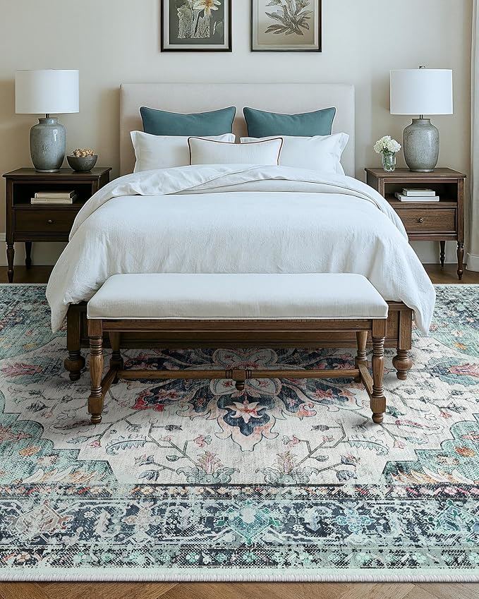 RELEANY Area Rugs 9'x12' Washable Non-Slip, Floral Vintage Distress Print - Image 3
