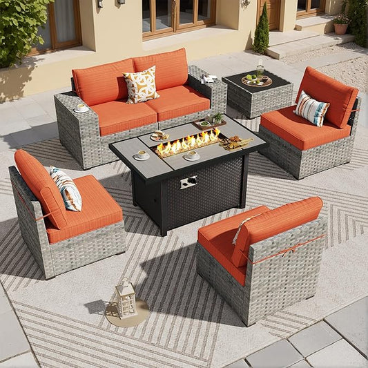 ovios 7 Pieces Patio Furniture Set, Outdoor Wicker Sectional Sofa by OVIOS