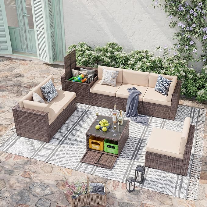 Aoxun 8 Piece Patio Furniture Set, Wicker Outdoor Furniture - Image 4