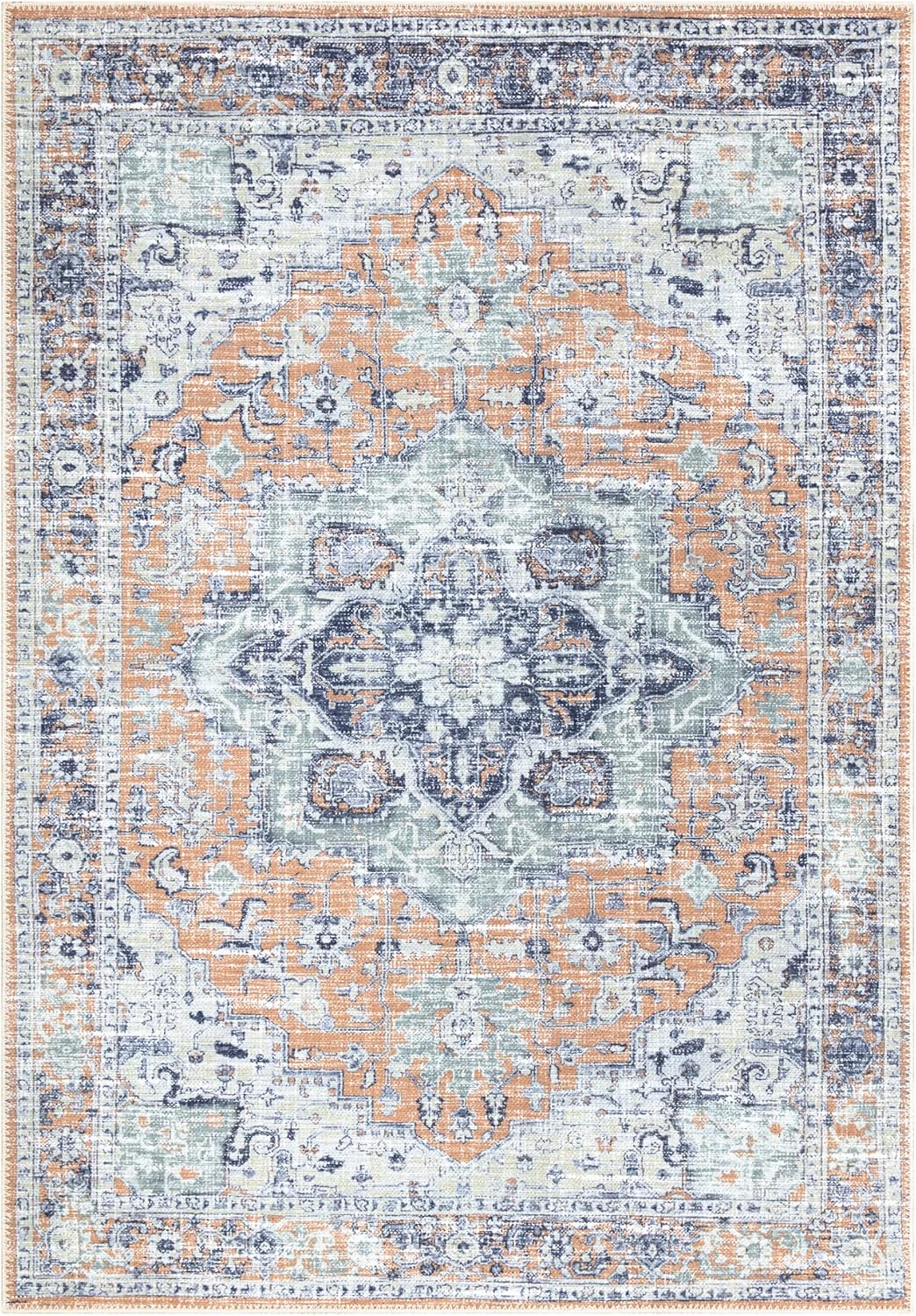 Bloom Rugs Washable Non-Slip 8' x 10' Rug - Peach/Blue Traditional Area Rug for Living Room, Bedroom, Dining Room, and Kitchen - Exact Size: 8' x 10'