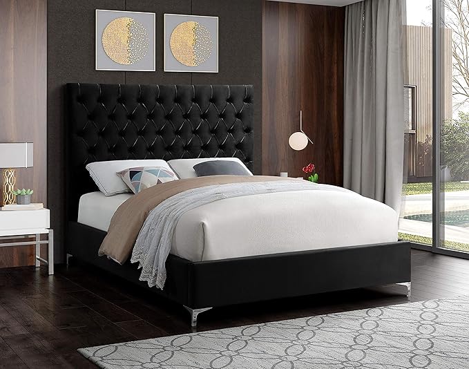 Meridian Furniture Cruz Collection Modern | Contemporary Velvet Upholstered Bed - Image 2