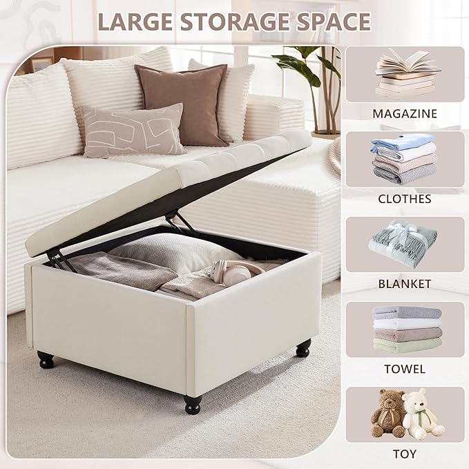 Weture 30 Inch Large Square Storage Ottoman Coffee Table, Oversized Square - Image 3